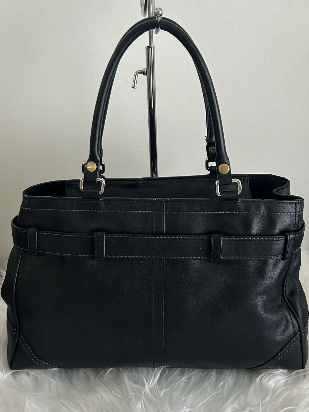Coach Legacy Black Leather Buckle Shoulder Satchel Y2K Carryall Bag